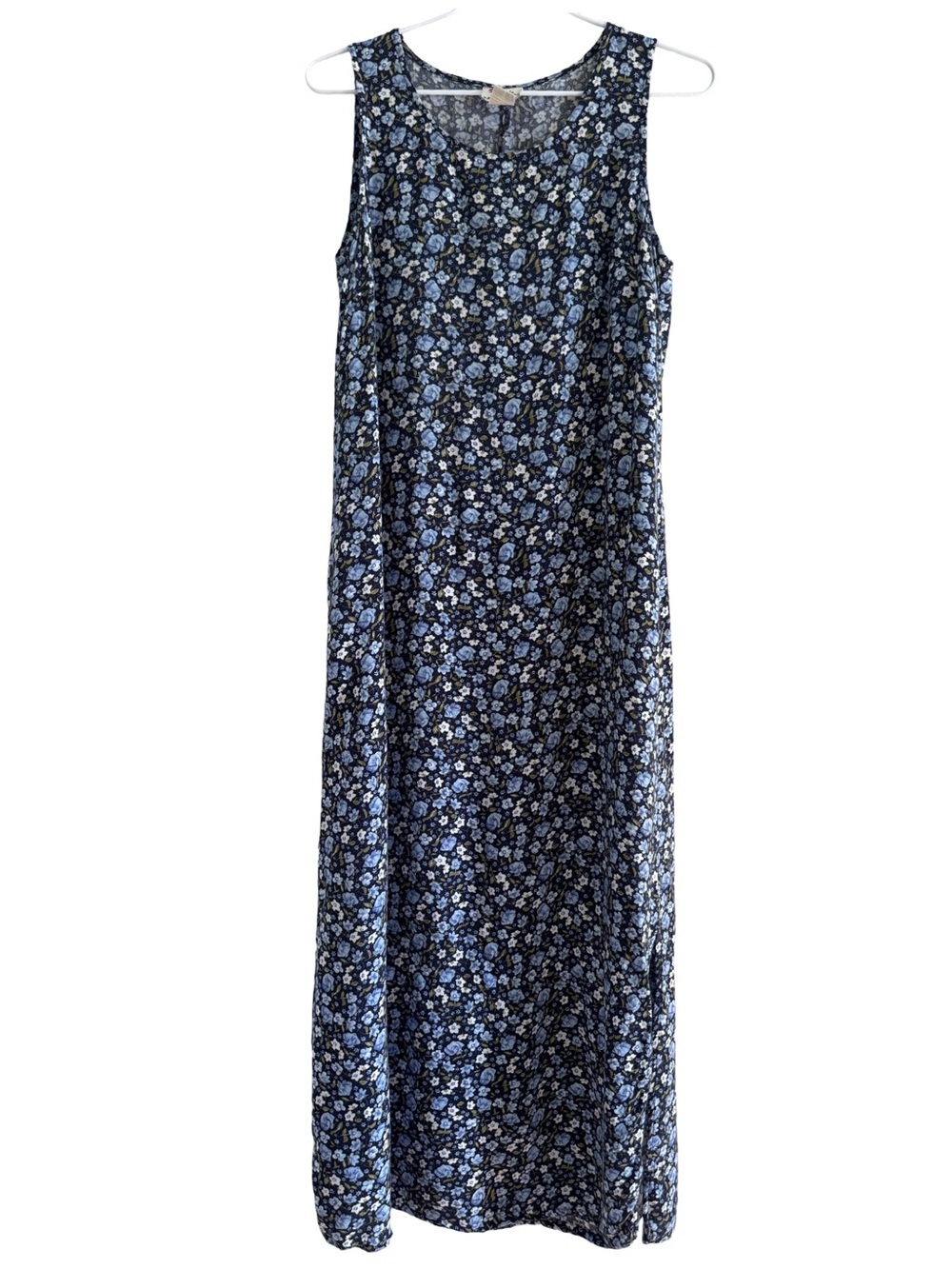 Vintage 90s Ease Sport Blue Floral Maxi Shirt Dress Size 6